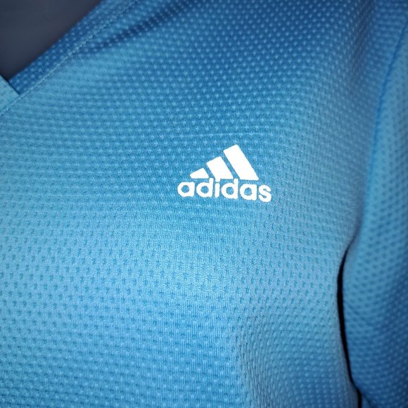 Baby Blue Adidas Long Sleeve Breathable Mesh-like Material V-Neck Running Shirt - Picture 6 of 8